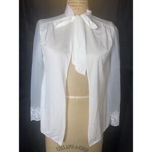 Vintage Lingerie White Bed Coat Or Short Robe 100% Nylon Embellished Sleeves